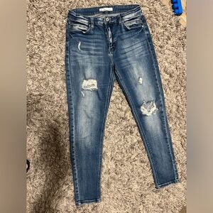 Kancan Mid Rise Distressed Blue Women's Jeans